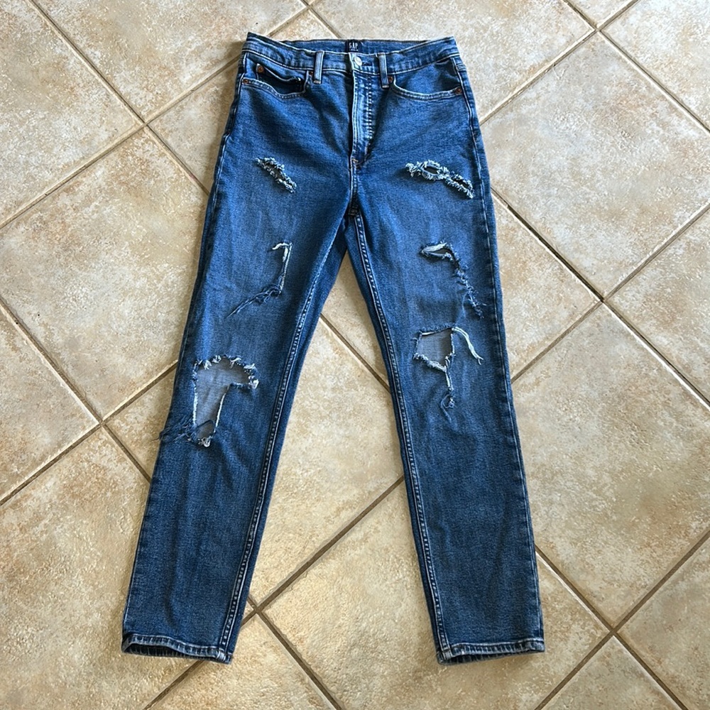 Gap Distressed Ripped Cigarette High Waist Skinny Ankle Jeans